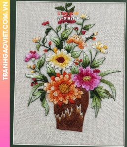 Tranh Thêu Bình Hoa Cúc Đa Sắc Màu