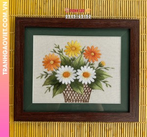 Tranh Thêu Bình Hoa Hồng Và Cúc Đa Sắc