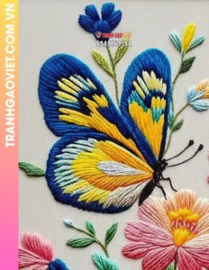 Tranh Thêu Bướm Và Hoa Sắc Màu Sinh Động