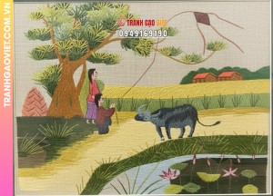 Tranh Thêu Cảnh Chăn Trâu Thả Diều Bình Yên
