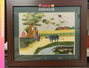 Tranh Thêu Cảnh Chăn Trâu Thả Diều Bình Yên