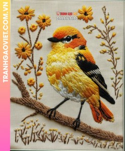 Tranh Thêu Chim Vàng Nghệ Thuật Vẻ Đẹp Tinh Xảo Nổi Bật Không Gian Sống