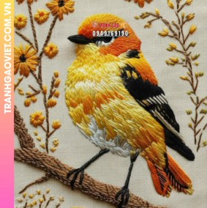 Tranh Thêu Chim Vàng Nghệ Thuật Vẻ Đẹp Tinh Xảo Nổi Bật Không Gian Sống