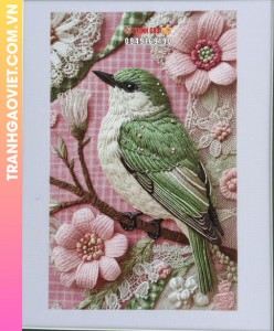 Tranh Thêu Chim Xanh Và Hoa Hồng Vintage