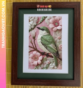 Tranh Thêu Chim Xanh Và Hoa Hồng Vintage