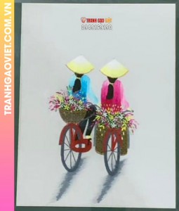 Tranh Thêu Cô Gái Chở Hoa Trên Xe Đạp Tinh Tế