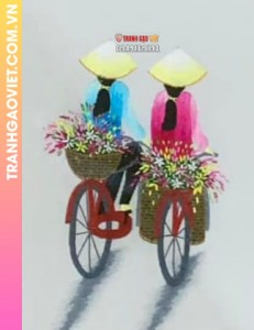 Tranh Thêu Cô Gái Chở Hoa Trên Xe Đạp Tinh Tế