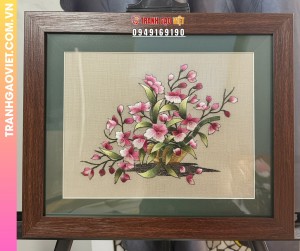 Tranh Thêu Giỏ Hoa Hồng Nghệ Thuật Nhẹ Nhàng Tinh Tế Trang Trí Không Gian