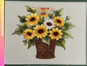 Tranh Thêu Giỏ Hoa Hướng Dương Rực Rỡ