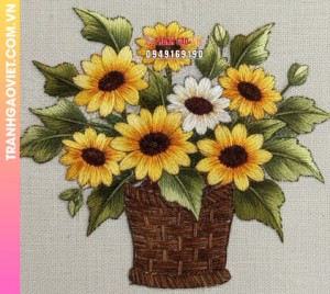 Tranh Thêu Giỏ Hoa Hướng Dương Rực Rỡ