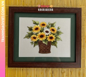 Tranh Thêu Giỏ Hoa Hướng Dương Rực Rỡ