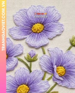 Tranh Thêu Hoa Cúc Tím Nhẹ Nhàng Và Thanh Thoát