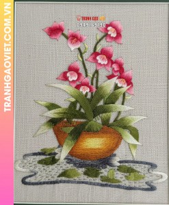 Tranh Thêu Hoa Lan Hồng Nghệ Thuật Tinh Tế Thanh Lịch Trang Trí Không Gian