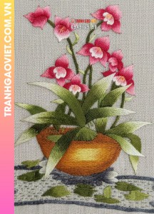 Tranh Thêu Hoa Lan Hồng Nghệ Thuật Tinh Tế Thanh Lịch Trang Trí Không Gian