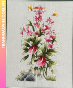 Tranh Thêu Hoa Lan Và Bướm Vàng Tinh Tế