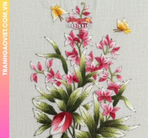 Tranh Thêu Hoa Lan Và Bướm Vàng Tinh Tế