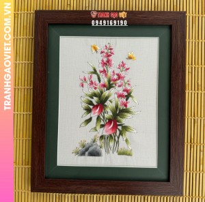 Tranh Thêu Hoa Lan Và Bướm Vàng Tinh Tế