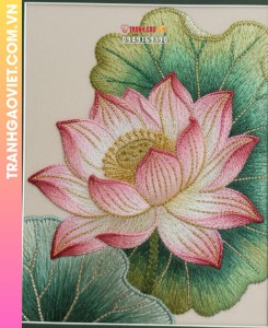 Tranh Thêu Hoa Sen Hồng Nghệ Thuật Tinh Xảo
