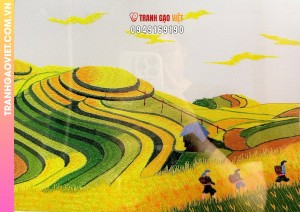 Tranh Thêu Mùa Lúa Chín trên Ruộng Bậc Thang
