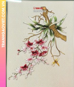 Tranh Thêu Nhành Lan Rừng Dáng Rủ Tinh Khôi