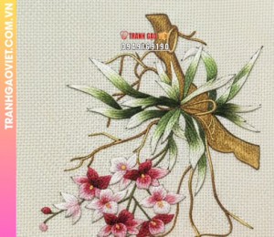 Tranh Thêu Nhành Lan Rừng Dáng Rủ Tinh Khôi
