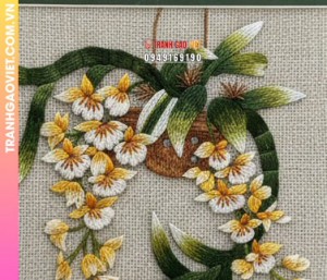 Tranh Thêu Nhành Lan Rừng Vàng Xuống Tinh Tế