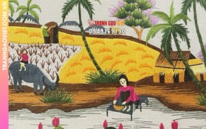 Tranh Thêu Phong Cảnh Đồng Quê Việt Nam Mộc Mạc Yên Bình Nghệ Thuật Tinh Tế