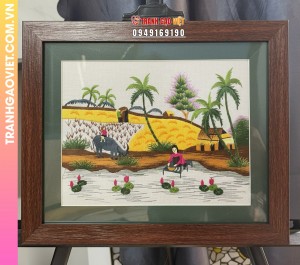 Tranh Thêu Phong Cảnh Đồng Quê Việt Nam Mộc Mạc Yên Bình Nghệ Thuật Tinh Tế