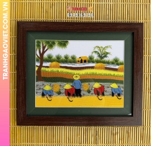 Tranh Thêu Phong Cảnh Mùa Gặt Lúa