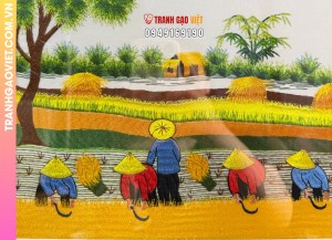 Tranh Thêu Phong Cảnh Mùa Gặt Lúa