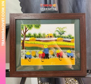 Tranh Thêu Phong Cảnh Mùa Gặt Lúa