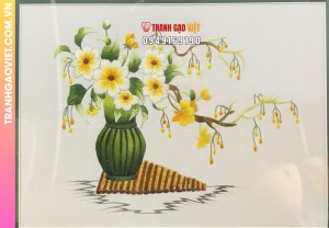 Tranh Thêu Tay Bình Hoa Cúc Trắng Thủ Công Tinh Xảo