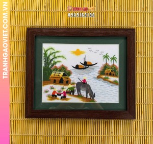 Tranh thêu tay nghệ thuật cảnh chiều quê yên bình