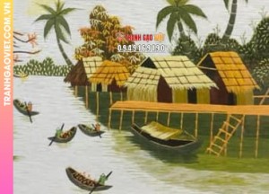 Tranh Thêu Tay Phong Cảnh Quê Hương Miền Sông Nước