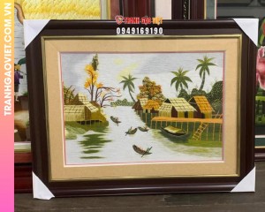 Tranh Thêu Tay Phong Cảnh Quê Hương Miền Sông Nước