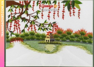Tranh thêu Tháp Rùa Hồ Gươm