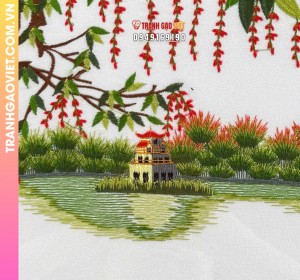 Tranh thêu Tháp Rùa Hồ Gươm