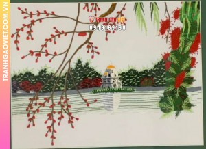 Tranh Thêu Tháp Rùa Hồ Gươm Hà Nội Đẹp