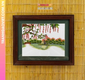 Tranh thêu Tháp Rùa Hồ Gươm