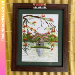 Tranh Thêu Tháp Rùa Hồ Hoàn Kiếm Nét Đẹp Thủ đô
