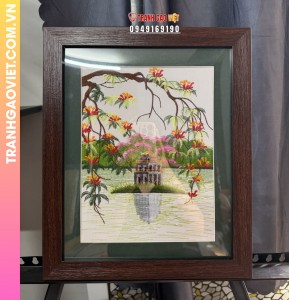 Tranh Thêu Tháp Rùa Hồ Hoàn Kiếm Nét Đẹp Thủ đô
