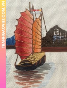 Tranh Thêu Thuyền Buồm Vịnh Hạ Long Nghệ Thuật Tinh Tế Cảnh Biển Việt Nam
