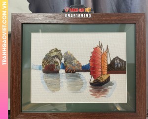Tranh Thêu Thuyền Buồm Vịnh Hạ Long Nghệ Thuật Tinh Tế Cảnh Biển Việt Nam